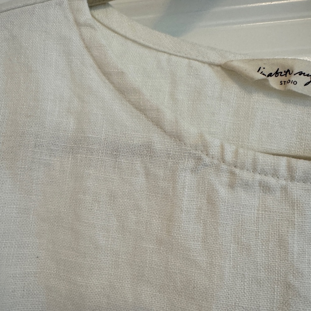 Elizabeth Suzann Georgia Tee Midweight Linen Ivory Short Sleeve Top Sz L/XL - Picture 3 of 5